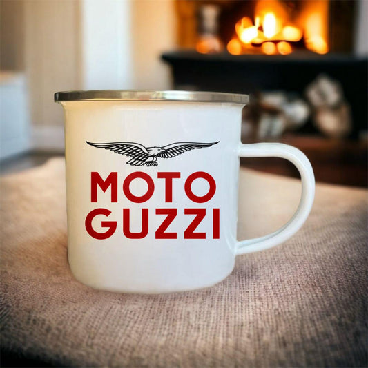 Mug blanc acier émaillé Moto Guzzi