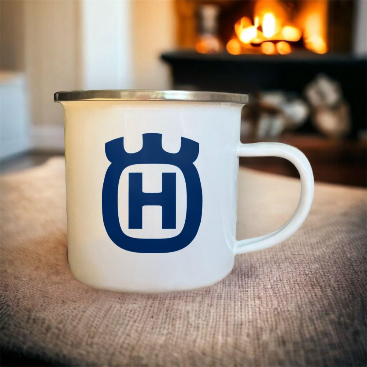 Mug blanc acier émaillé Husqvarna
