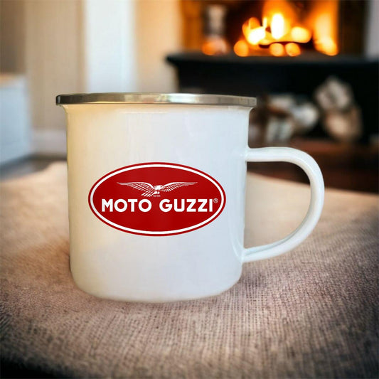 Mug blanc acier émaillé Moto Guzzi